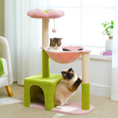 arbre-a-chat-fleur-variante-vert-et-rose-chat-griffe