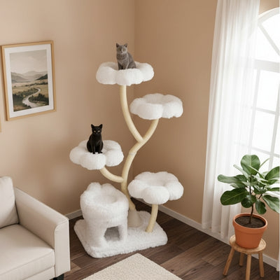 arbre a chat nuage nucloud avec deux chats surveillent