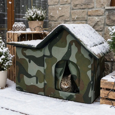 cabane pour chat extérieur camext sous la neige