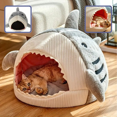 chat-dormant-dans-maison-pour-les-chats-couleur-requin-gris