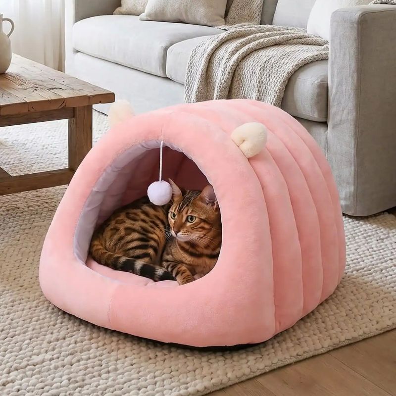 grottes pour chats kamial rose avec chat