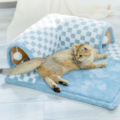 tapis-pour-chat-chat-repos-tapis-tunnel-couleur-bleu