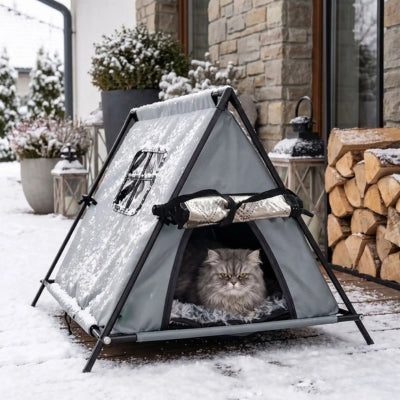 abri chat exterieur tentix gris sous la neige