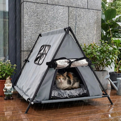 abri chat exterieur tentix gris sous la pluie