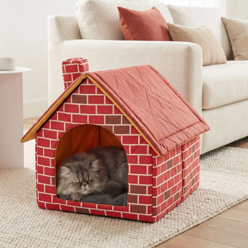 abri pour chat brikou avec chat qui dort