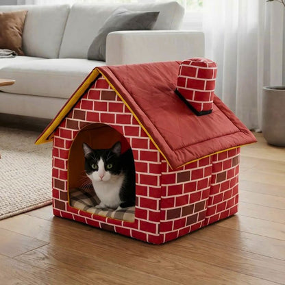 abri pour chat brikou avec un chat noir et blanc