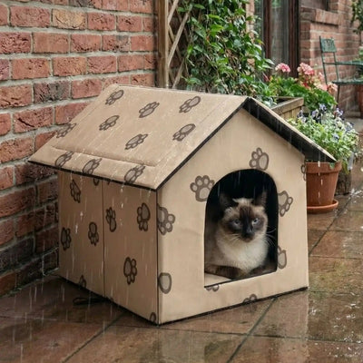 abri pour chat extérieur kazior beige avec chat