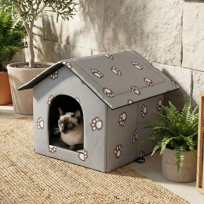 abri pour chat extérieur kazior gris avec chat