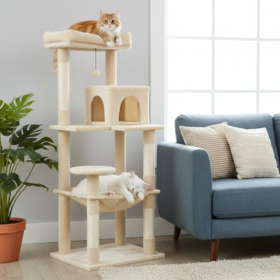 arbre a chat altorin variante beige avec chats