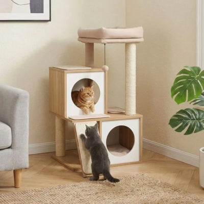 arbre a chat bois suedar un chat veille et un chat fait griffes
