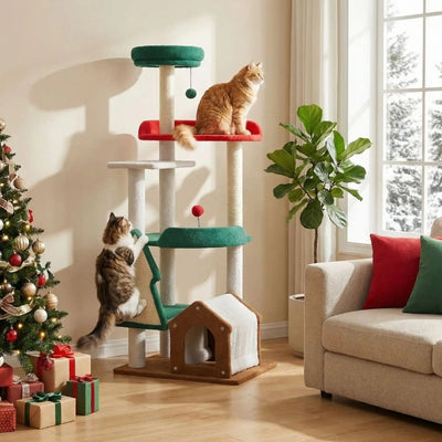 arbre a chat design festos avec deux chats noel fenetre