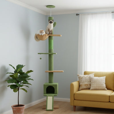 arbre à chat falios avec chats variante vert beige