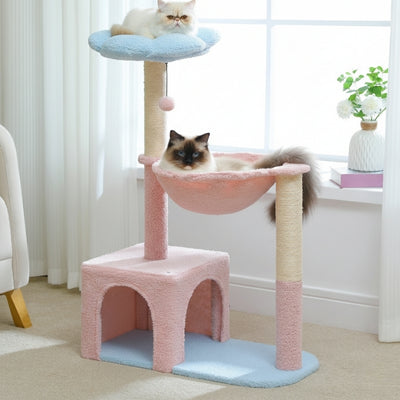 arbre a chat fleur karzon variante bleu et rose chat haut