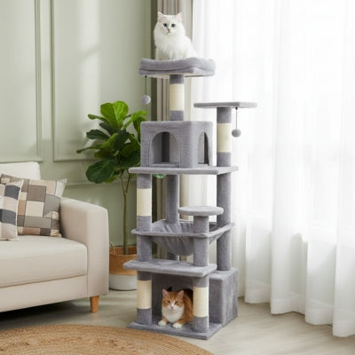 arbre à chat lantix variante gris clair avec deux chats