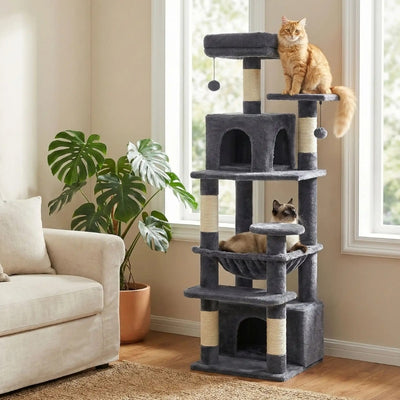 arbre à chat lantix variante gris fonce avec deux chats