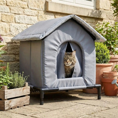 cabane chat extérieur cachix dans jardin