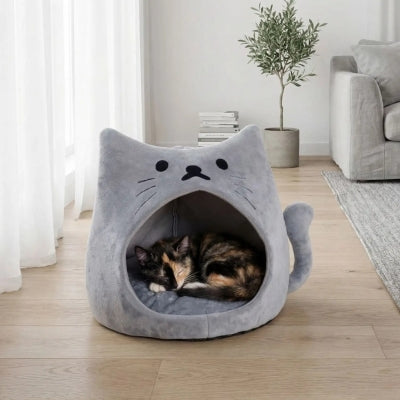 cabane chaton mioulor gris avec chat