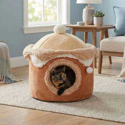 cabane chats zouvia variante brun avec chat