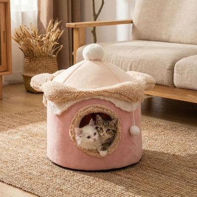 cabane chats zouvia variante rose avec chat