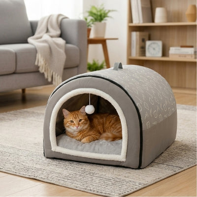 cabane pour chat intérieur densius variante gris
