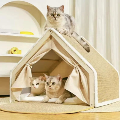 cabane pour chat interieur nekar avec 3 chats