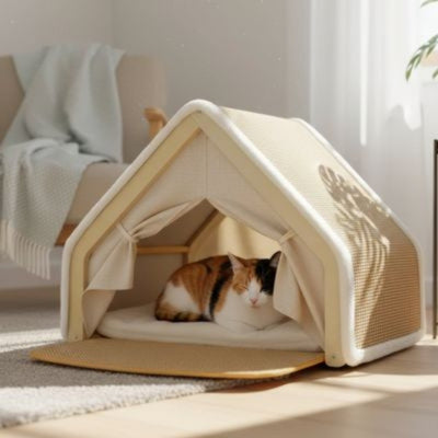 cabane pour chat interieur nekar avec chat dedans