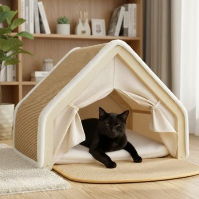 cabane pour chat interieur nekar avec chat noir
