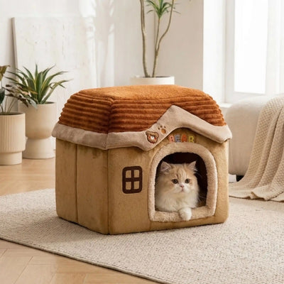 cabane pour chats jaluria beige avec chat