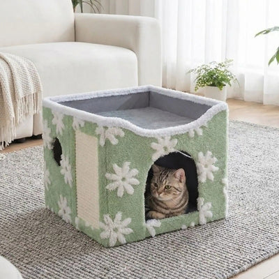 cabanes pour chat plavius vert avec chat