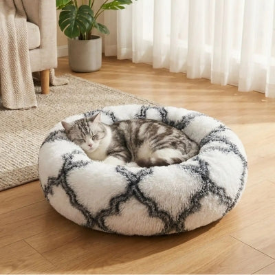 couffin pour chat siestos variante marbré blanc noir avec chat