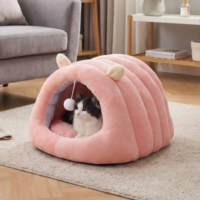 grottes pour chats kamial rose avec chat