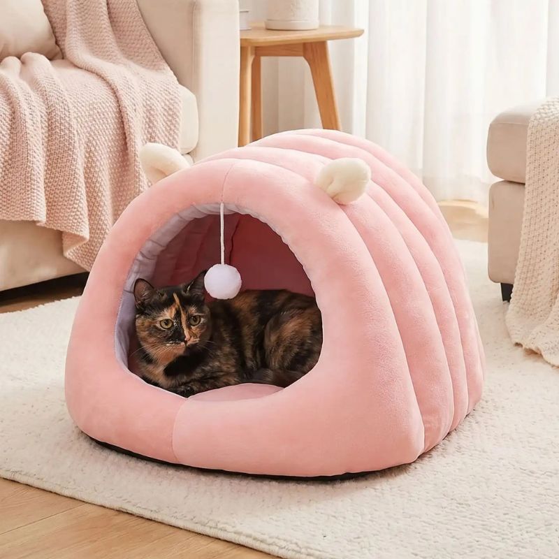 grottes pour chats kamial rose dans salon