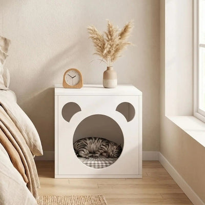 maisonnette bois chat tiziko sans pieds avec chat