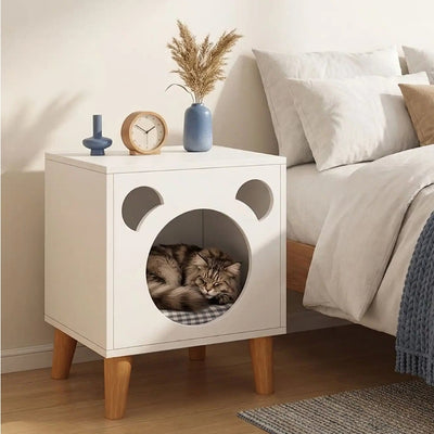 maisonnette bois chat tiziko sur pieds avec chat