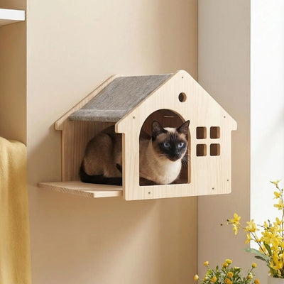 maisonnette chat bois bonital sur mur chat tranquille
