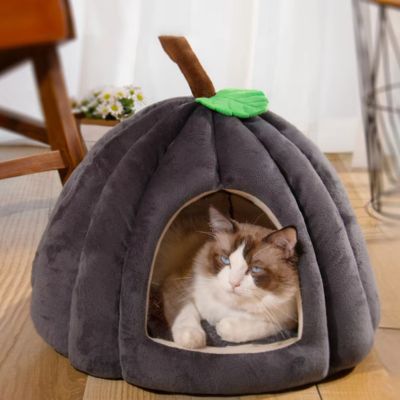 maisonnette pour chat cikoza forme citrouille variante gris