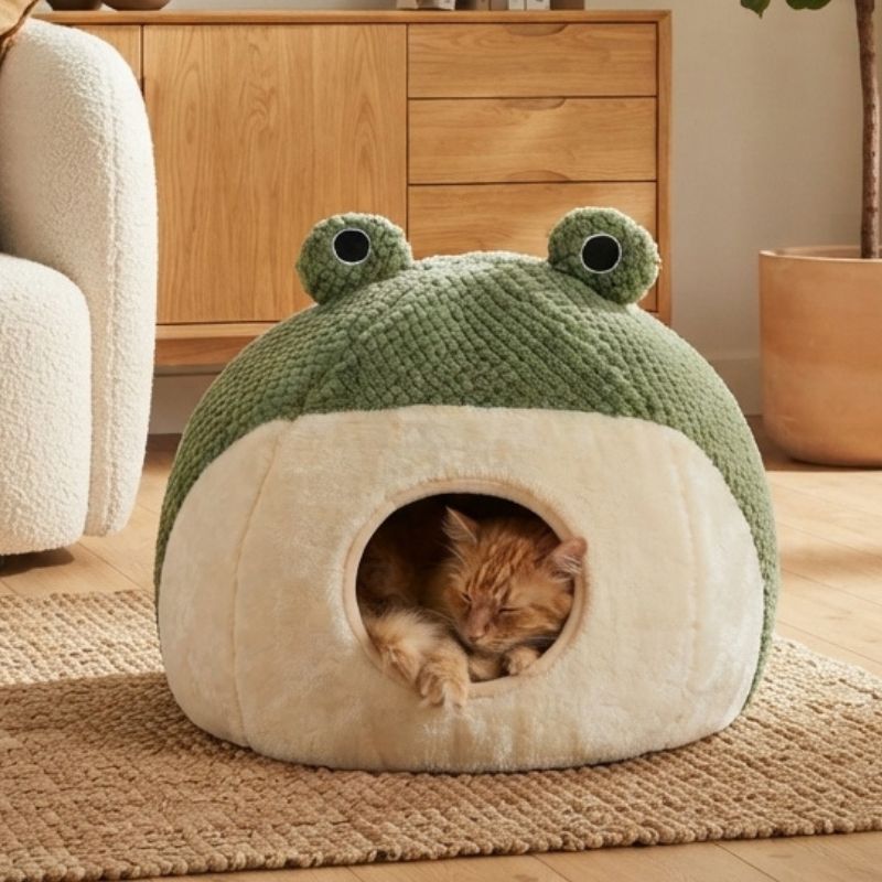 maisonnette pour chat tinoux avec chat qui dort