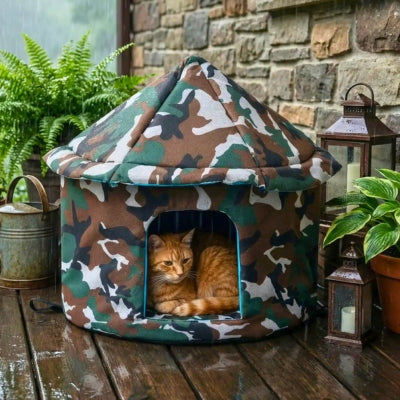 maisonnette pour chats exterieur shampy sous la pluie