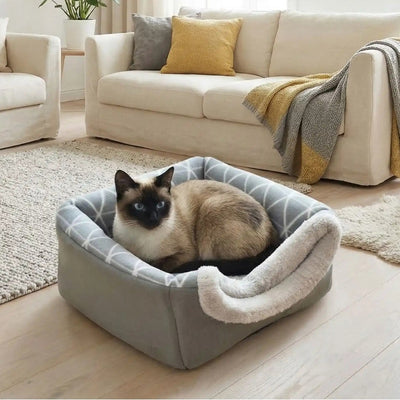 maisonnette pour chats hofika gris position panier