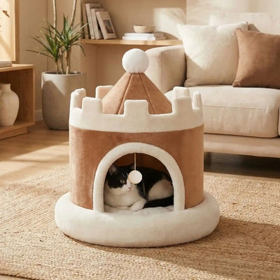 maisonnettes pour chats akota beige avec chat