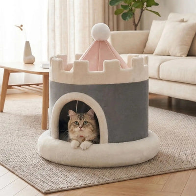 maisonnettes pour chats akota gris bleu avec chat