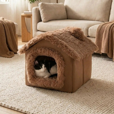maisonnettes pour chats aruka marron avec chat