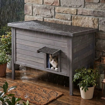 niche bois pour chat boimik sous la pluie