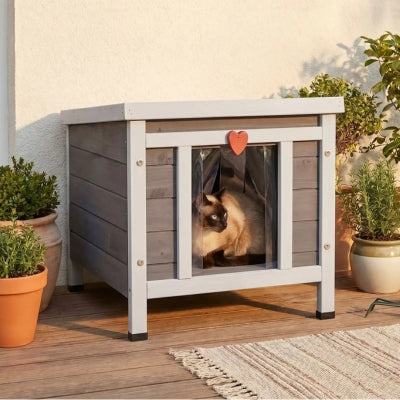 niche chat bois boitif sur la terrasse
