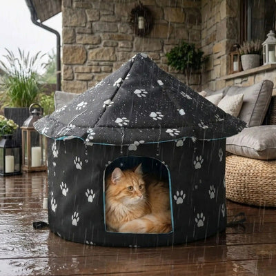 niche chat extérieure rondiz variante sous la pluie