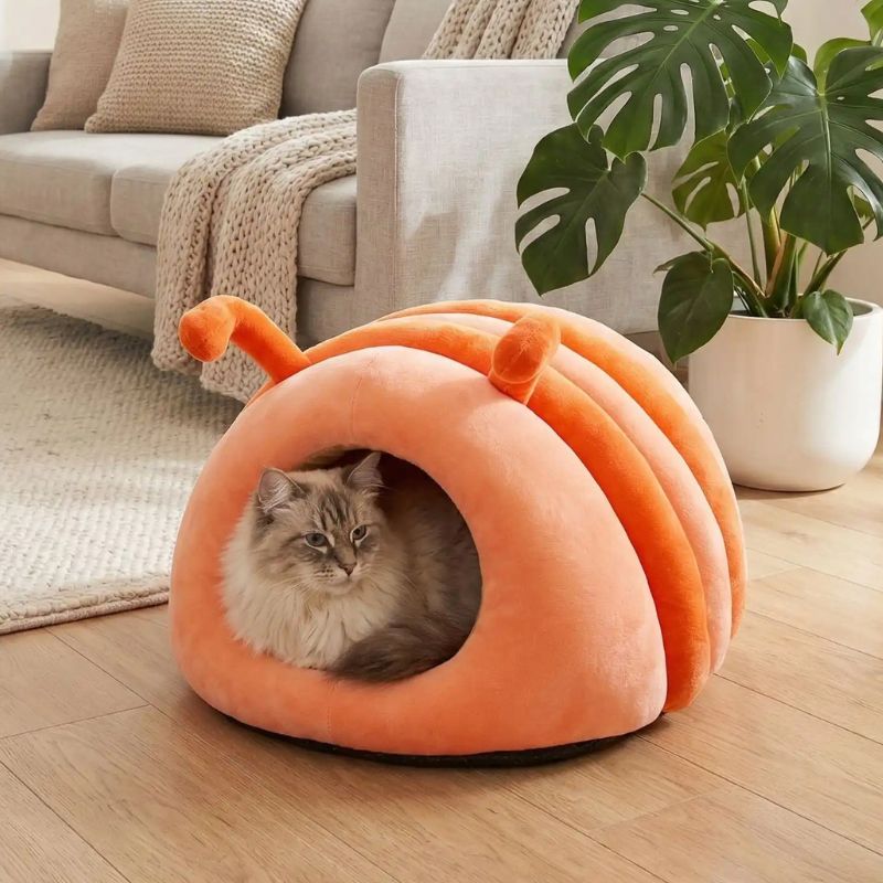niche chat intérieur nizali orange avec chat dedans