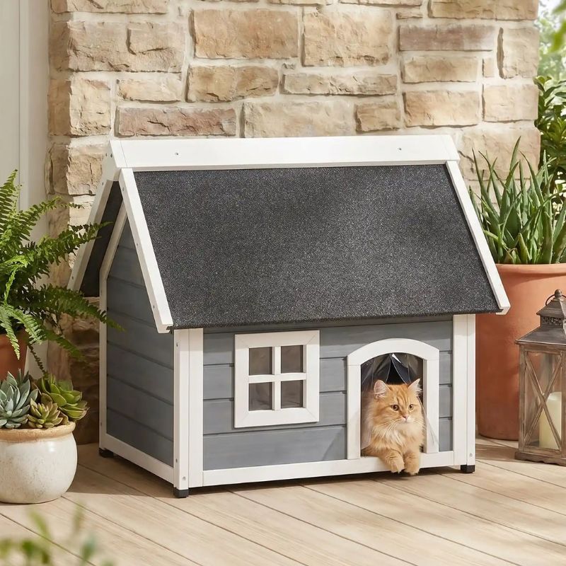 niche en bois pour chat boizon au soleil