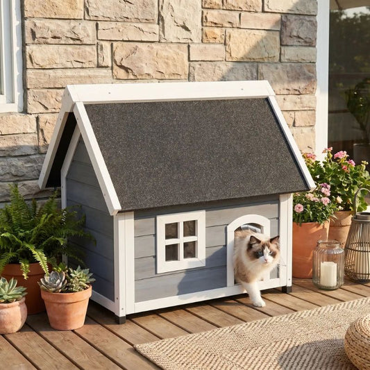 niche en bois pour chat boizon chat qui sort