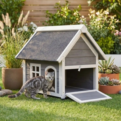 niche en bois pour chat boizon porte ouverte