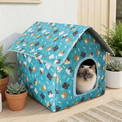 niche exterieur pour chat panako bleu avec chat